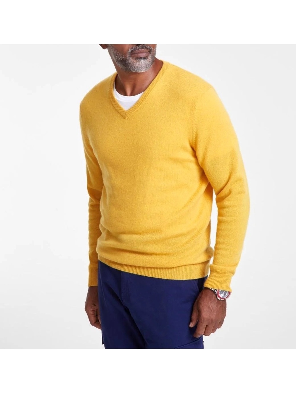 Club Room Men's 100% 2-ply Cashmere V-neck Pullover Sweater Yellow Size L